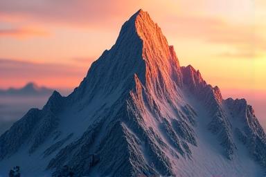Miniature mountain bathed in alpenglow light