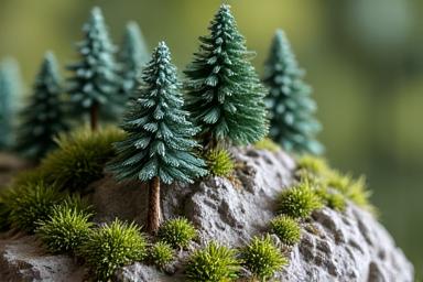 Detailed miniature mountain with a forest edge