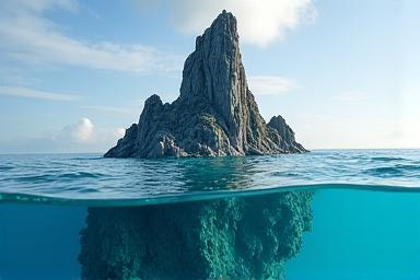 Miniature island pinnacle surrounded by clear resin water