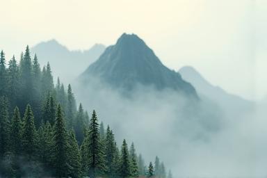 Miniature mountain ridge partially obscured by mist