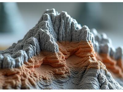 Close-up of a miniature mountain with detailed geological strata
